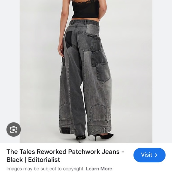 Free People The Tales Gray Black NWOT Gray Patchwork Wide Leg Jeans Reworked - Picture 2 of 4